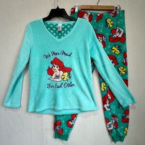 Disney Fleece Little Mermaid Ariel Pajamas Set Sz Small Blue